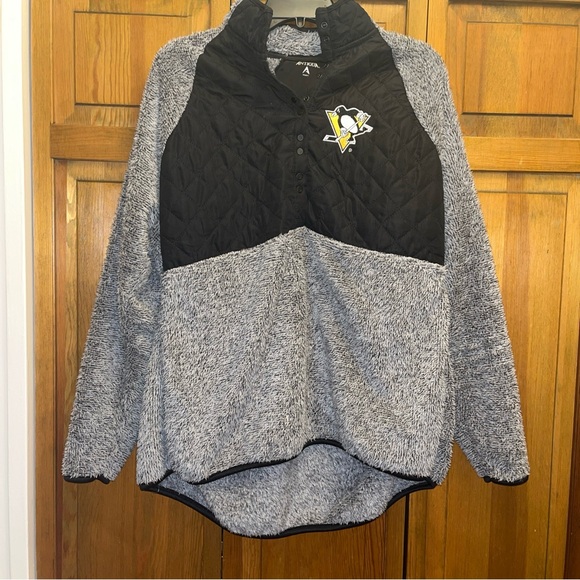 Pittsburgh Penguins Antigua Black & Gray Sherpa Quarter-Snap Pullover Jacket 2XL - Picture 1 of 9